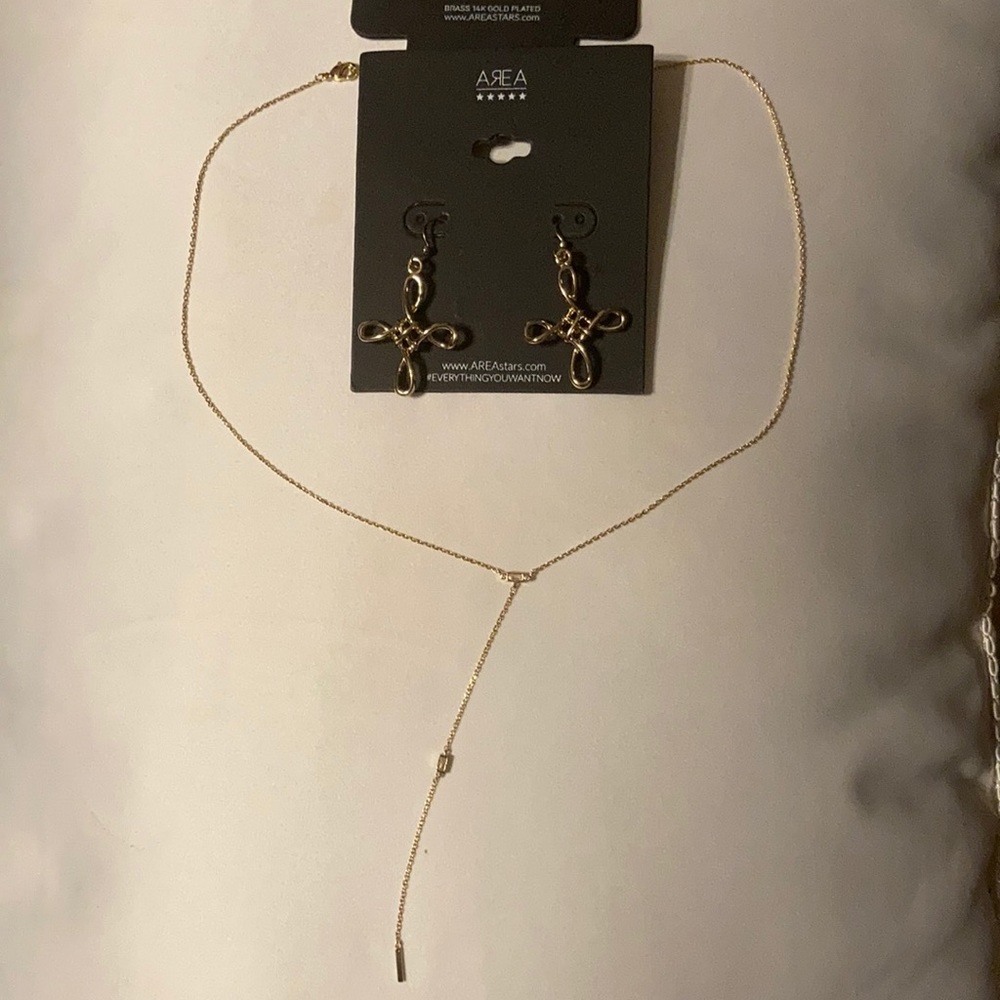 AERA Necklace & Earrings 14K Gold Plated New